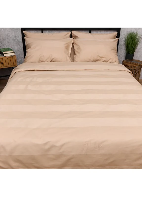 Комплект постільної білизни Satin Stripe Сімейні 143х210х2 наволочки 4х50х70 (MS-820016898) Moon&Star Cream Latte (400237717)