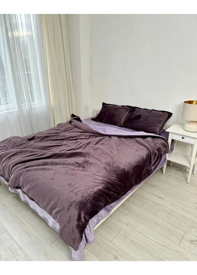 Постільна білизна плюшева сімейна Home 20831 160х215х2 см бузкова з лавандовим DUSHKA (336327636)