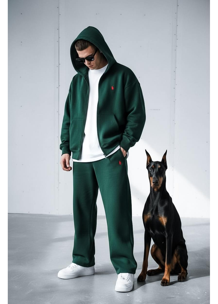 Стильний чоловічий спортивний костюм оверсайз зимній Polo зелений No Brand (370603904)