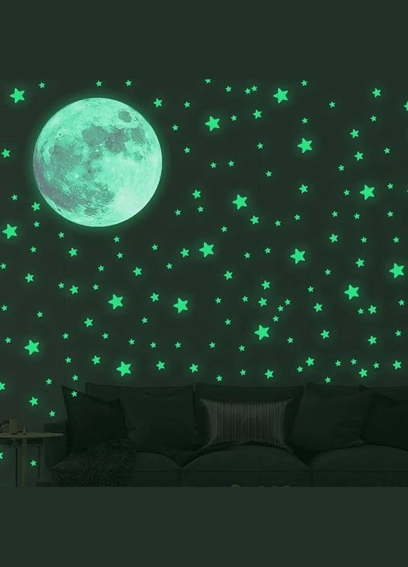 Наклейка на стену светится в темноте Луна 20 см и звезды 103 шт Б222-4 No Brand (302319131)
