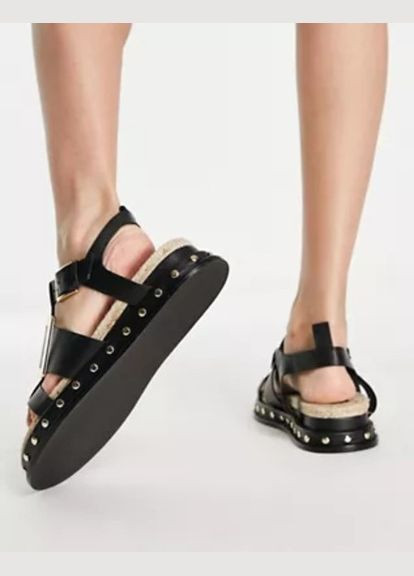 Босоніжки Asos jalapeno premium leather chunky espadrille sandals in black (290888516)
