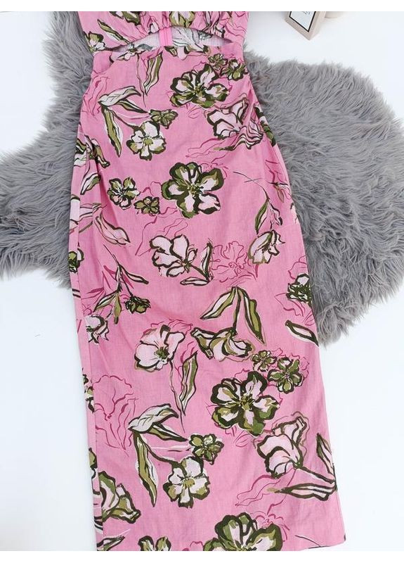 Розовое платье с принтом и льном Zara