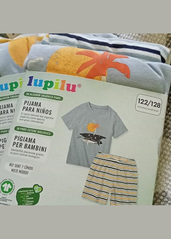 Голубая всесезон домашний костюм пижамы . хлопок. футболка + шорты Lupilu