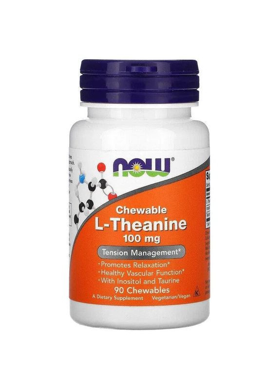 L-теанін "L-Theanine Chewable", 100 мг, 90 жувальних таблеток Now Foods (361118466)