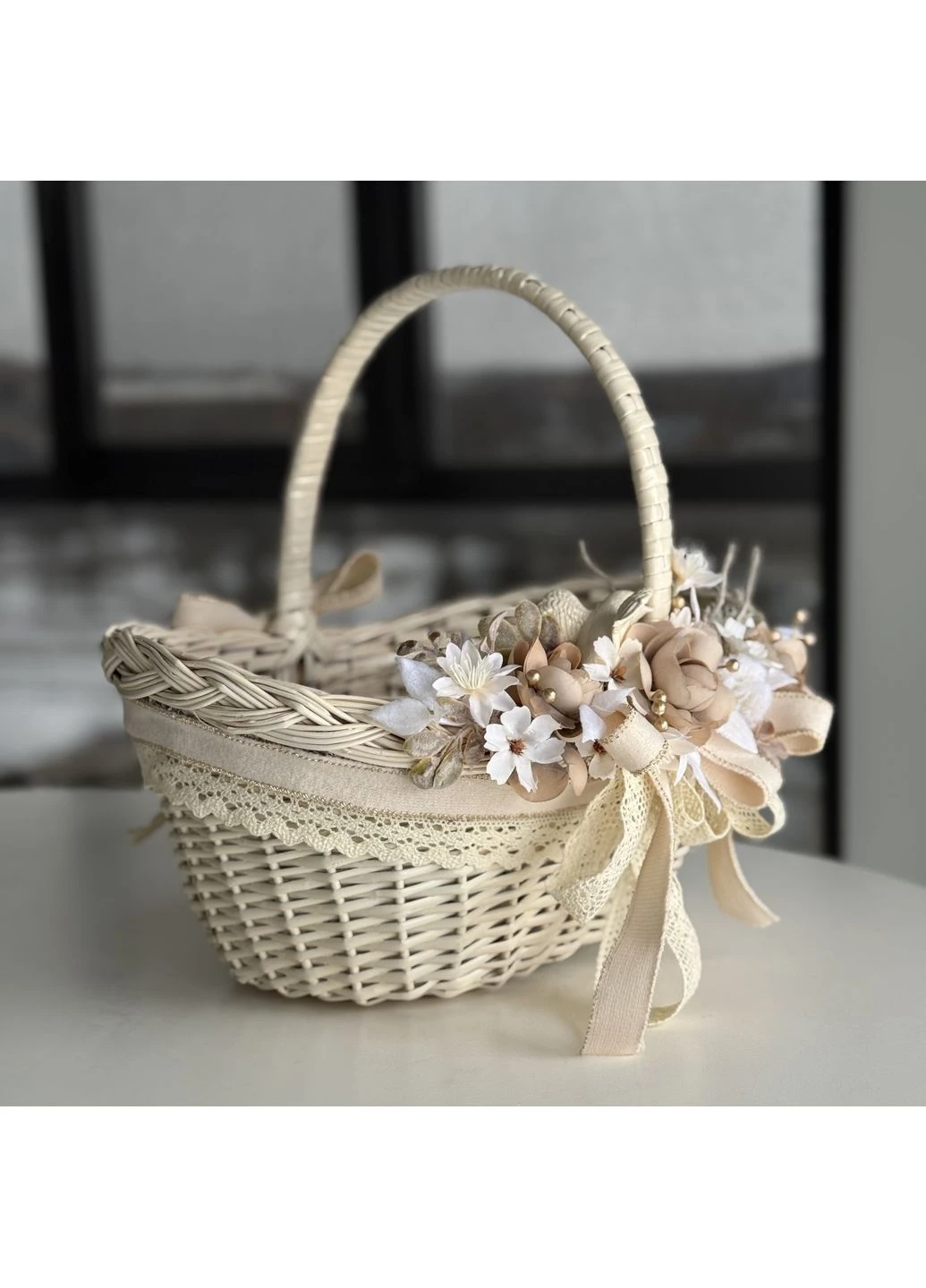 Великодній кошик 40х30х35см hand-made бежевий з кремовим декором великий MIS LT (382026477)
