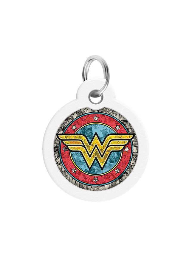 Адресник для собак і котів металевий Smart ID з QR паспортом, малюнок "Чудо-жінка 2", коло, Д 30 мм WAUDOG (363198684)