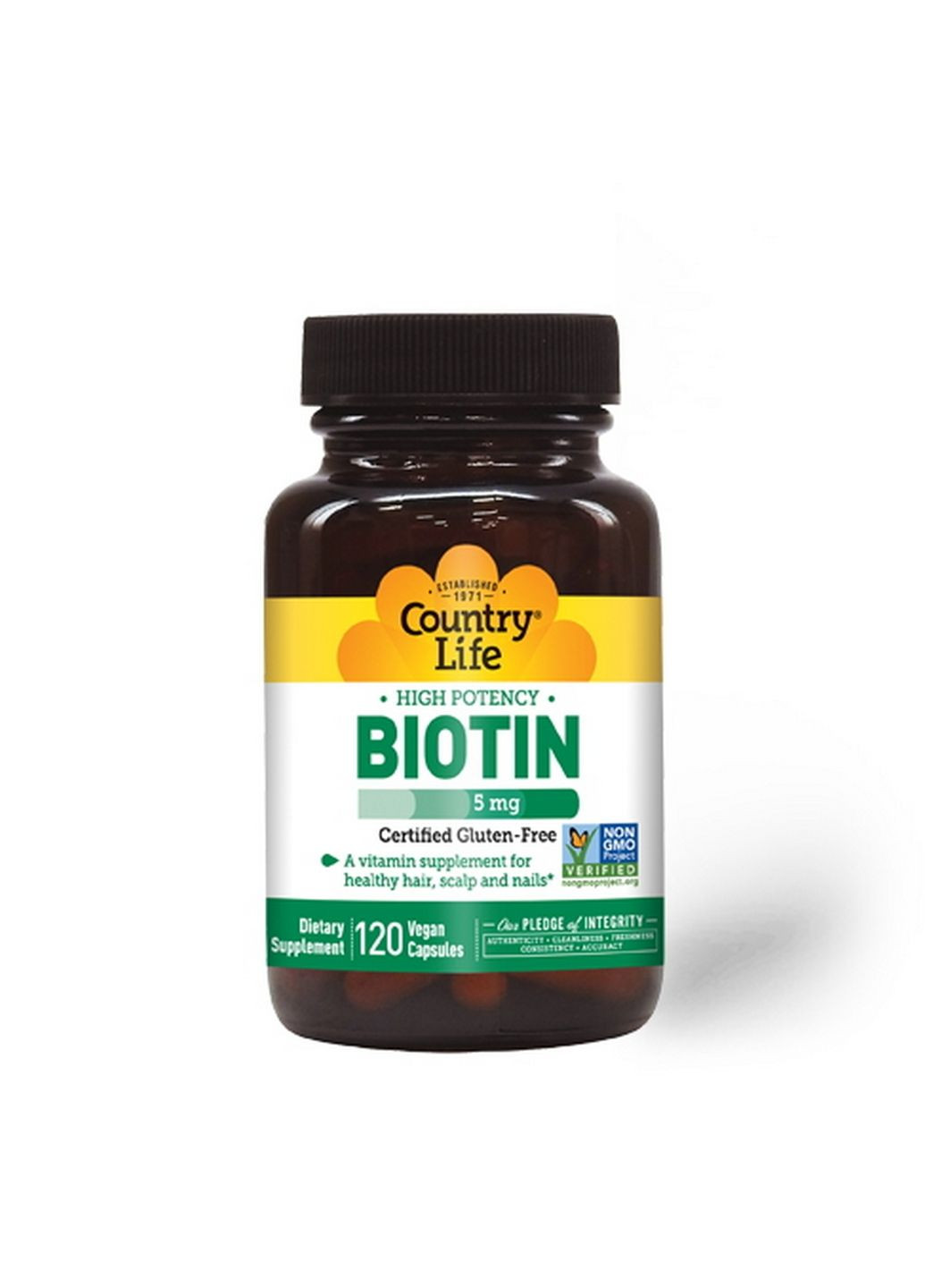 Витамины и минералы High Potency Biotin 5 mg, 120 капсул Country Life (293417654)