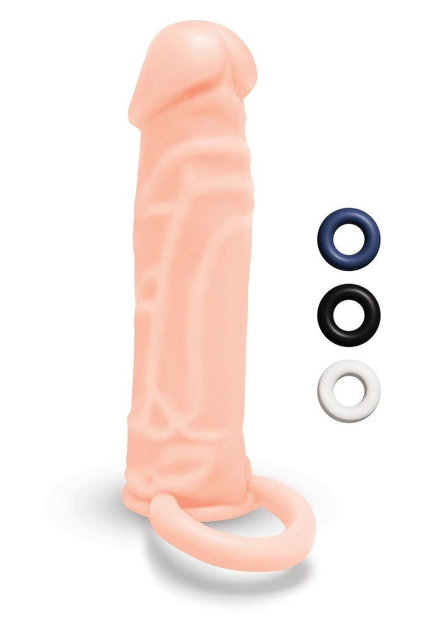 Насадка на пенис Size-Up с 3 эрекционными кольцами, бежевая, 15.2 см NMC (360475428)