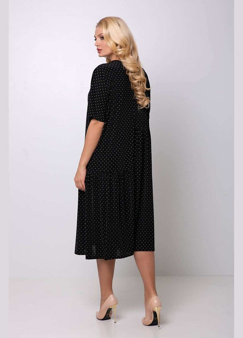 Черное деловое платье в мелкий горох элена черное 56 Tatiana