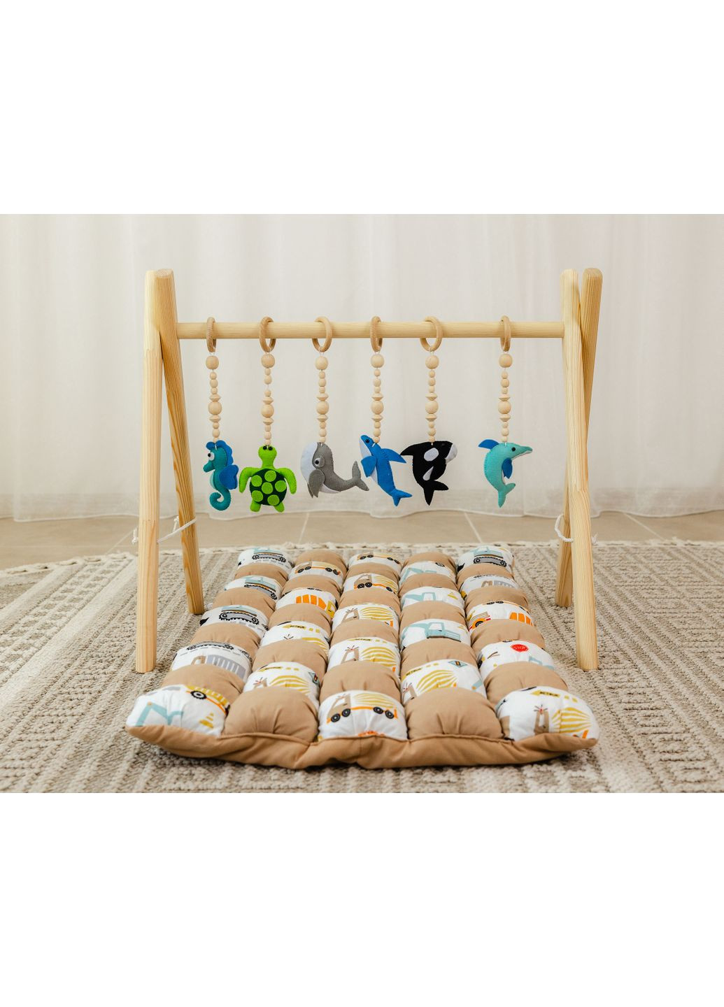 Мобіль дитячий підлоговий XRMASTER Підводний світ з матрациком Машинки, тренажер Монтессорі No Brand (350313854)