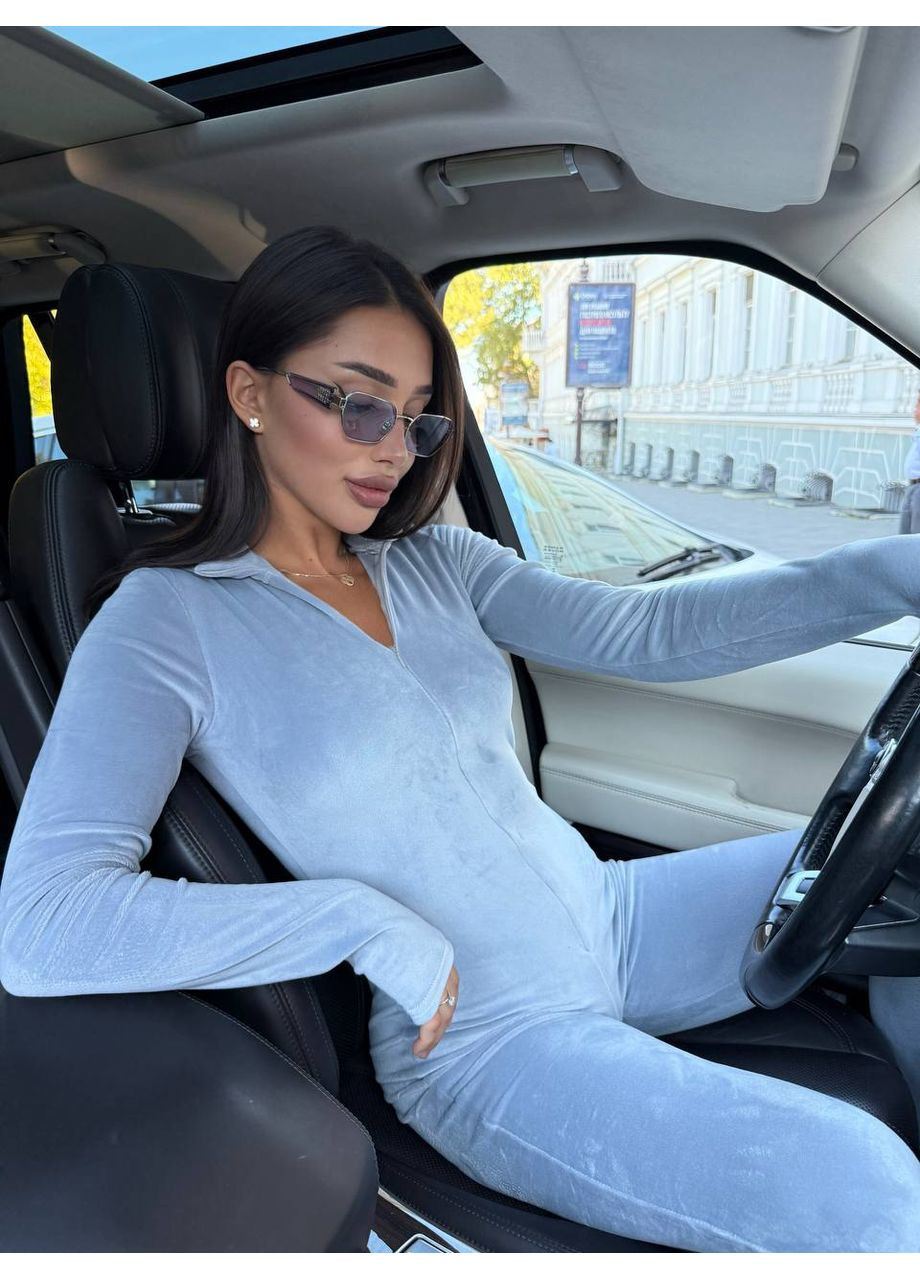 Жіночий велюровий комбінезон Україна комбінезон-брюки світло-сірий кежуал велюр