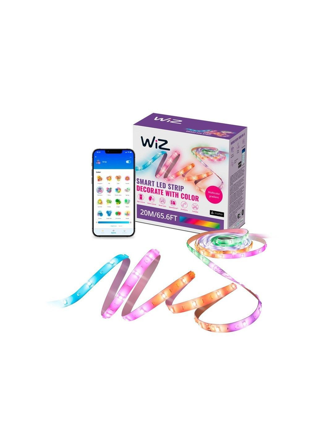 LED Стрічка 20 метрів RGBIC - Розумна світлодіодна підсвітка з Wi-Fi, Matter, Music Sync WiZ (371330836)