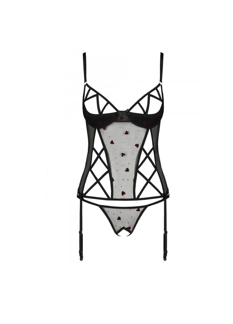 Корсет с подвязками, стринги LOVELIA CORSET S/M, black Passion (369952021)