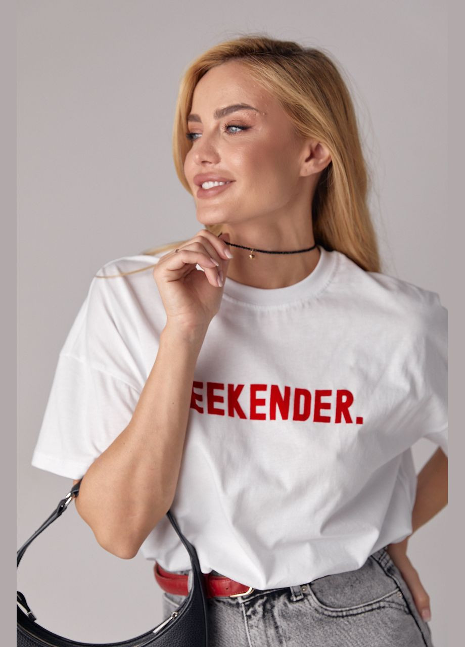 Белая летняя трикотажная футболка с надписью weekender Lurex