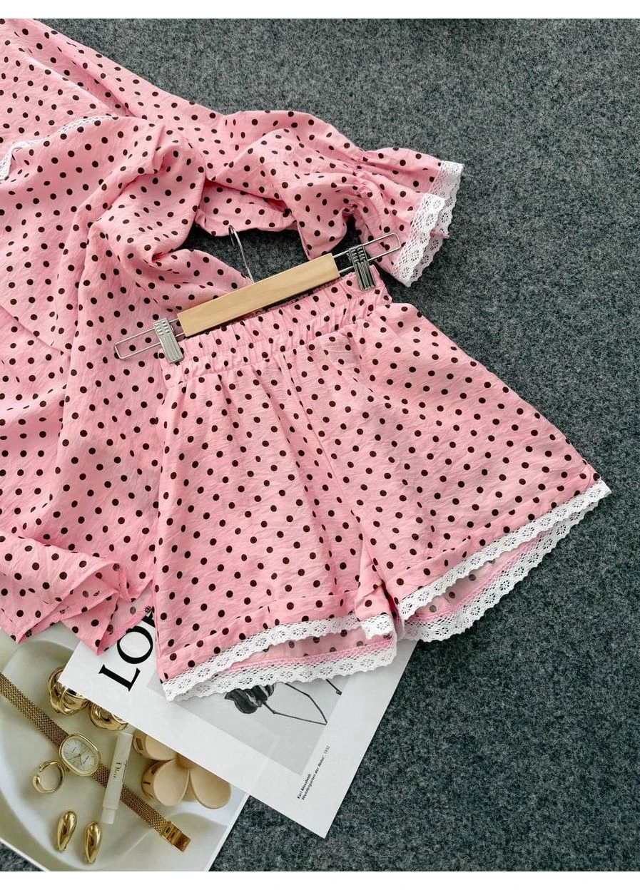 Жіночий літній костюм сорочка та шорти з мереживом з тенсел котону No Brand (398941543)