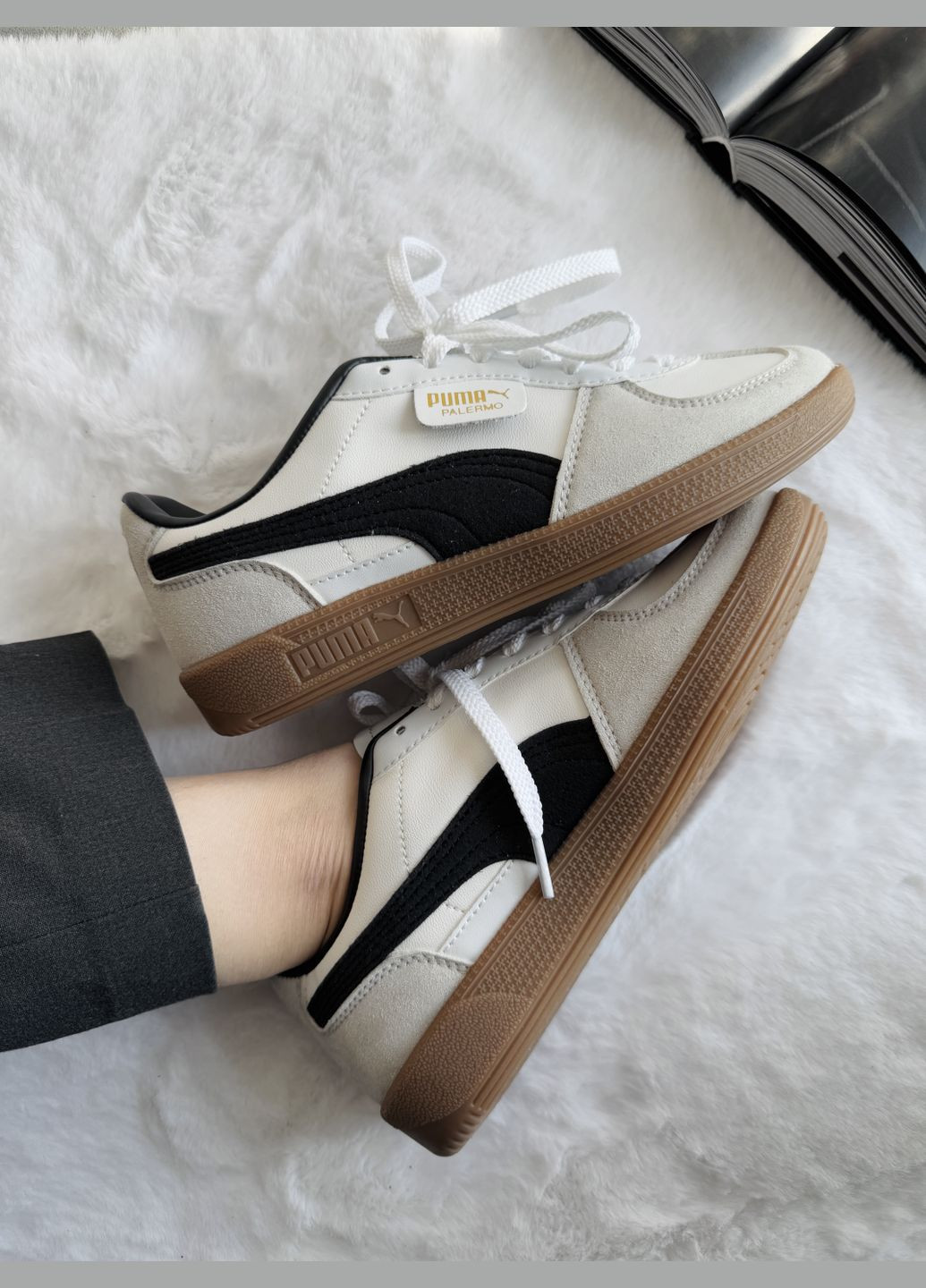 Кроссовки женские и мужские Puma Palermo Leather White Grey Black Gum | Пума Палермо белые No Brand белые демисезоны (339604491)
