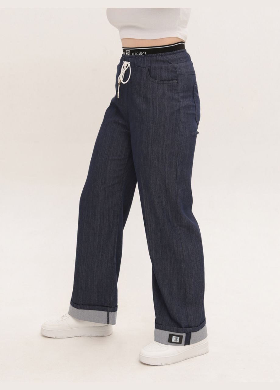 Джинсы женские темно-синие тонкие широкие большие размеры Палаццо Estensivo - (329694164)