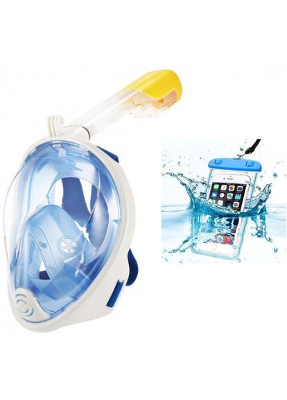 Панорамна маска для плавання + водонепроникний чохол GTM (S/M) Блакитна із кріпленням для камери Original Blue Free Breath (272798732)