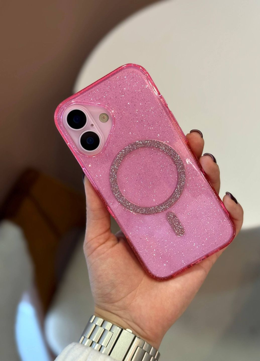 Чехол розовый в блесточку с MagSafe для iPhone 17 / айфон 17 магсейф No Brand (362541668)