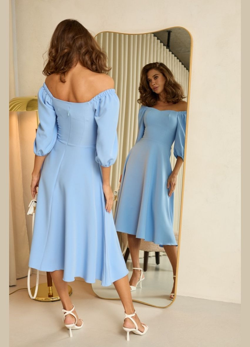 Блакитна коктейльна плаття а-силует First Woman однотонна