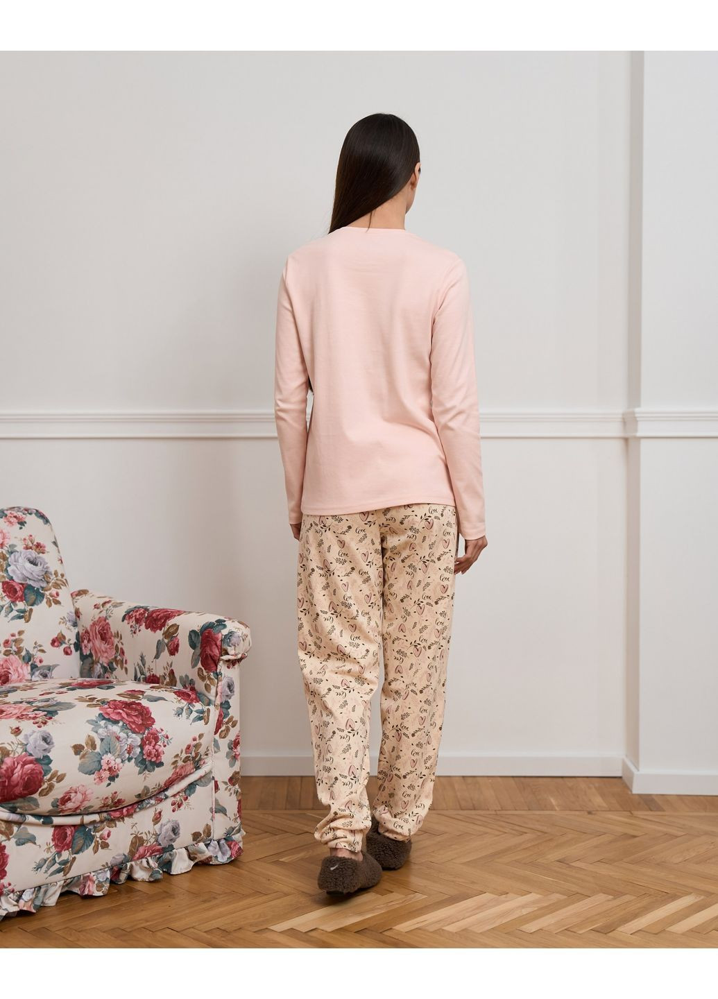 Персикова всесезон піжама жіноча кофта зі штанами інтерлок персикова розмір s, m, l, xl лонгслів + брюки Nicoletta