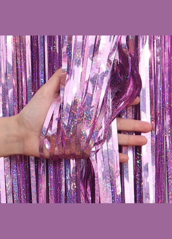 для фотозони довгий з голограмою 4 м на 1 м рожевий Jannet Дощик (316644764)