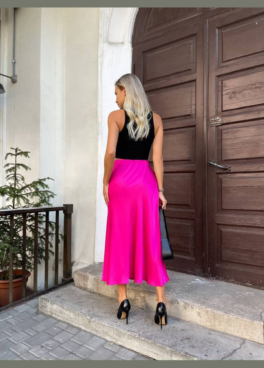 Малиновая спортивная однотонная нежная шелковая юбка малинового цвета 28641 аа Fashion