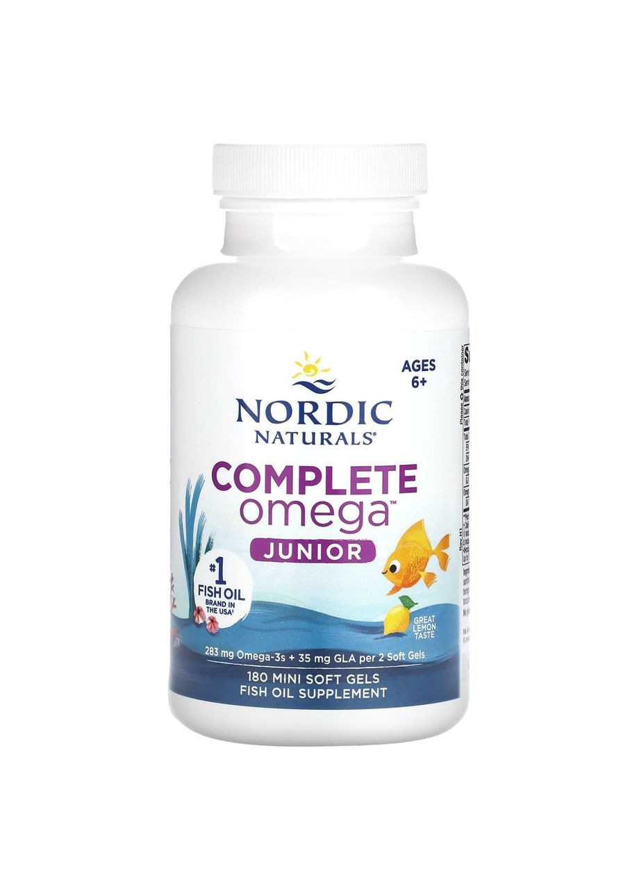 Риб'ячий жир для дітей, Complete Omega,, від 6 до 12 років, лимон, 180 міні капсул Nordic Naturals (362372085)