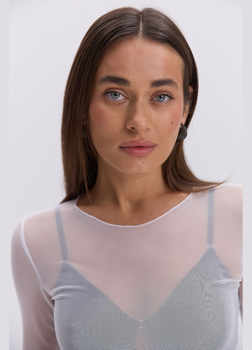 Женское боди из белой сеточки с длинными рукавами Arjen (324392494)