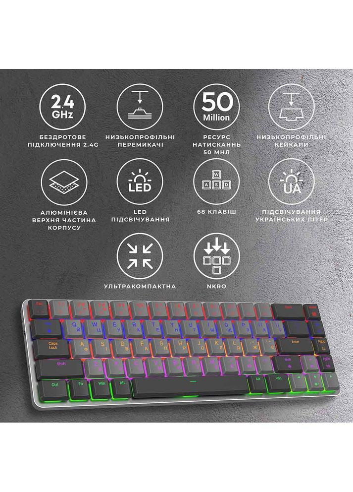 Клавіатура MK122R Red Swich Low Profile Wireless Dark Gray (MK122R) GAMEPRO (306731817)