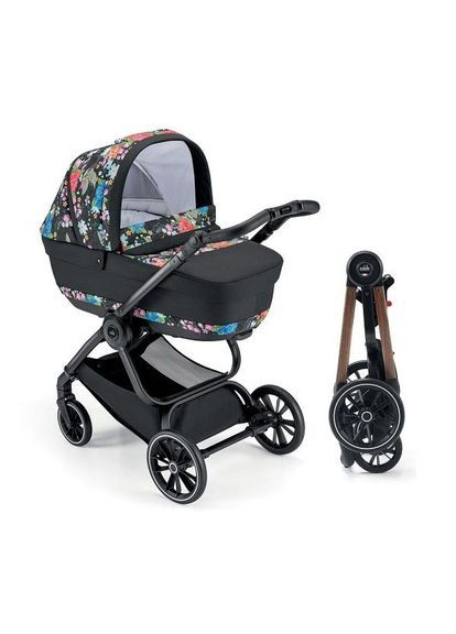 Универсальная коляска 2 в 1 Techno Milano, рама под дерево, черный с цветочным принтом () CAM 805T/V96/978/551K (335974053)