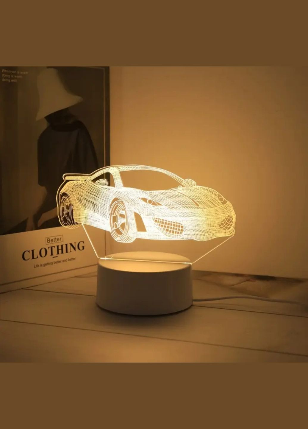 3D LED-нічник «Спорткар» для дому або офісу No Brand (348322543)