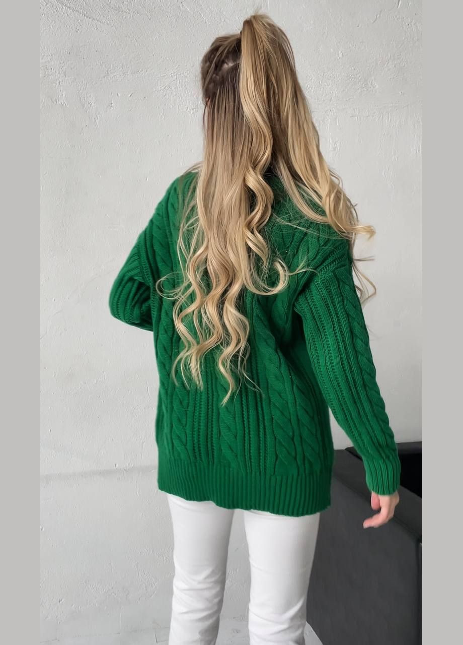 Жіночий кардиган з косами на гудзиках колір зелений р.42/46 433269 New Trend (285711466)