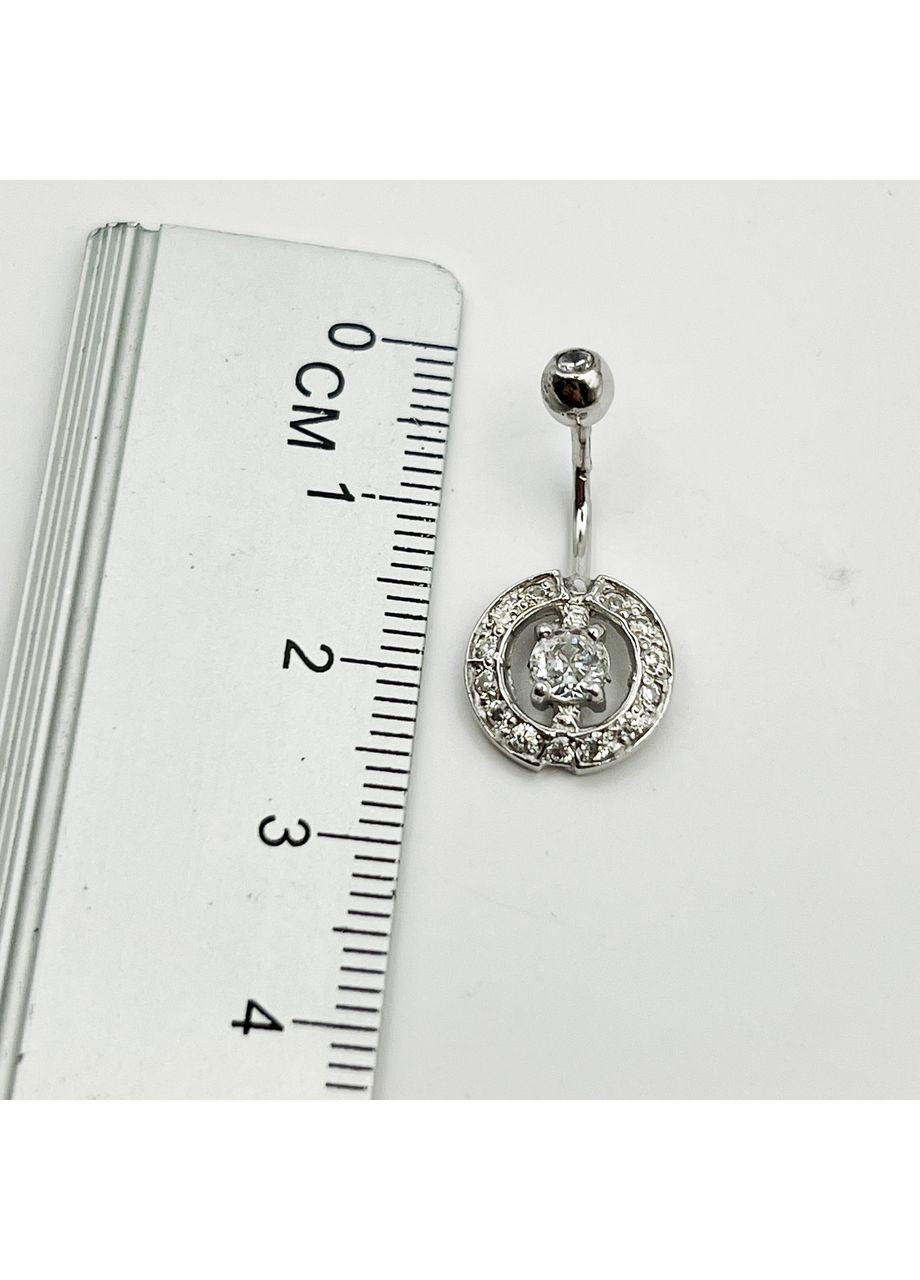 Пірсинг у пуп срібний з кубічним цирконієм 1,4 г No Brand (369736589)