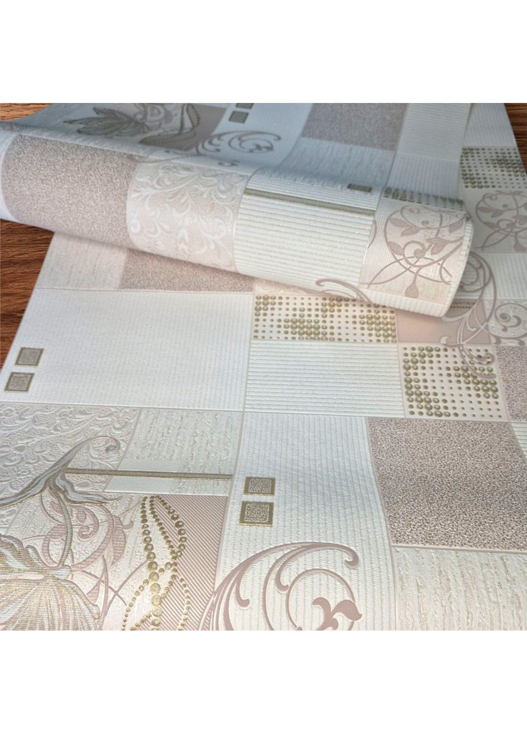 Шпалери вінілові 10 × 0.53 м 5779-01, бежеві з квітковим орнаментом і геометрією для кухні, коридору, вітальні, спальні Слов'янські шпалери (340275450)