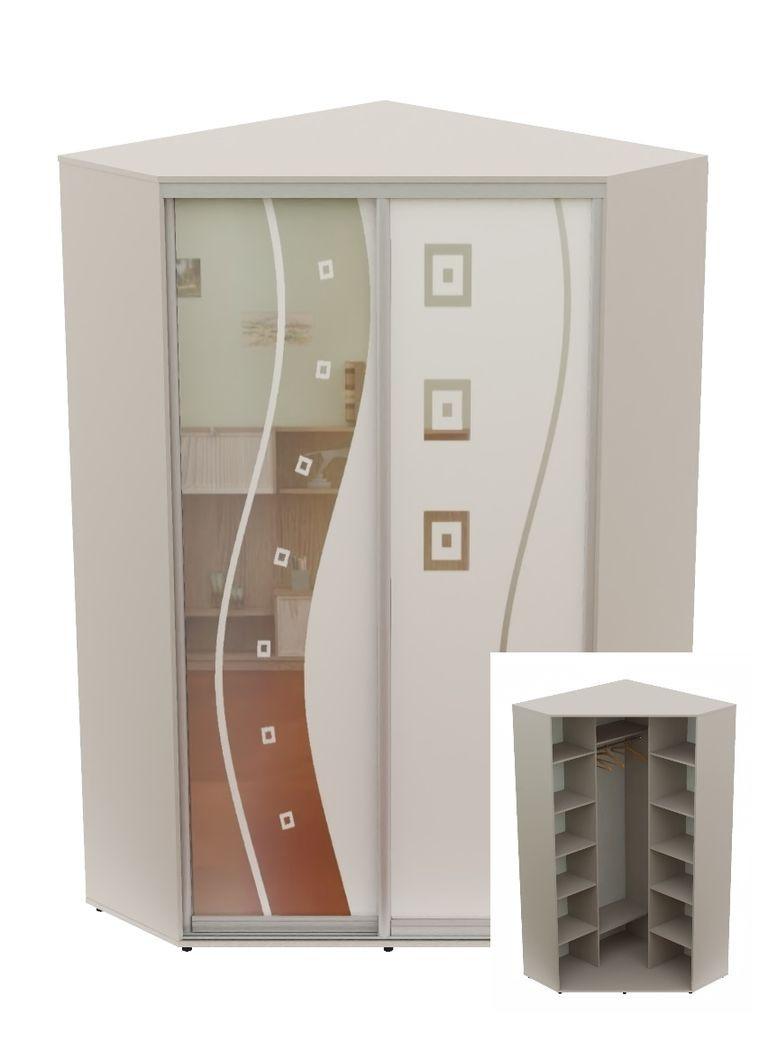 Шкаф-купе двухдверный угловой 140*140*250 Кашемир Зеркало с пескоструйным рисунком Угол-4 Алекса (360446378)