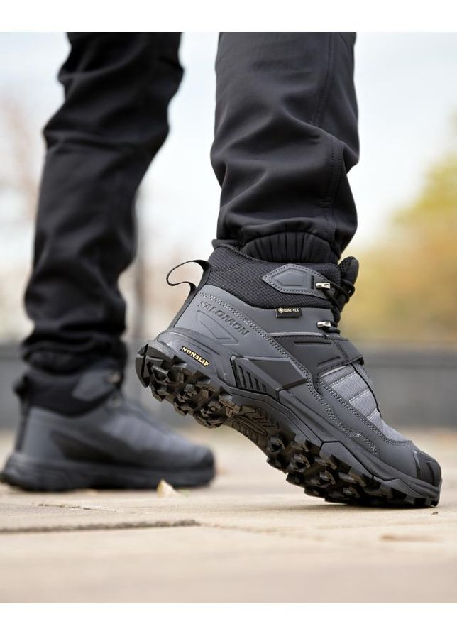 Серые зимние зимние термо ботинки salomon black/grey No Brand