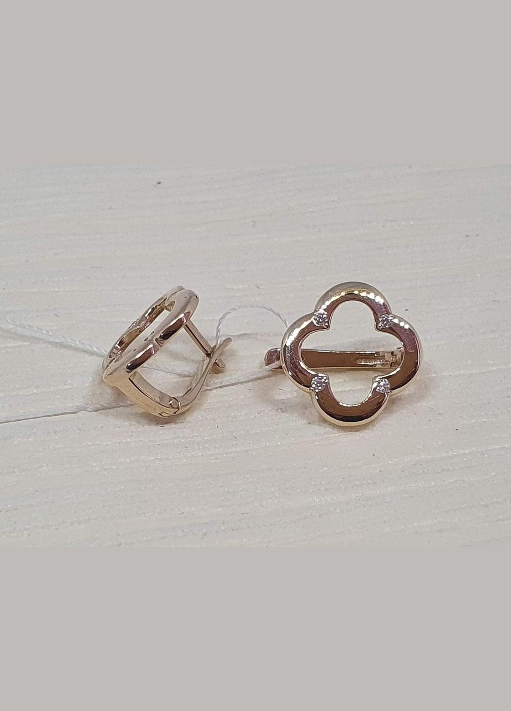 Золотые серьги Клевер с фианитами. СВ1428ЛИ Імперія золота (302021222)