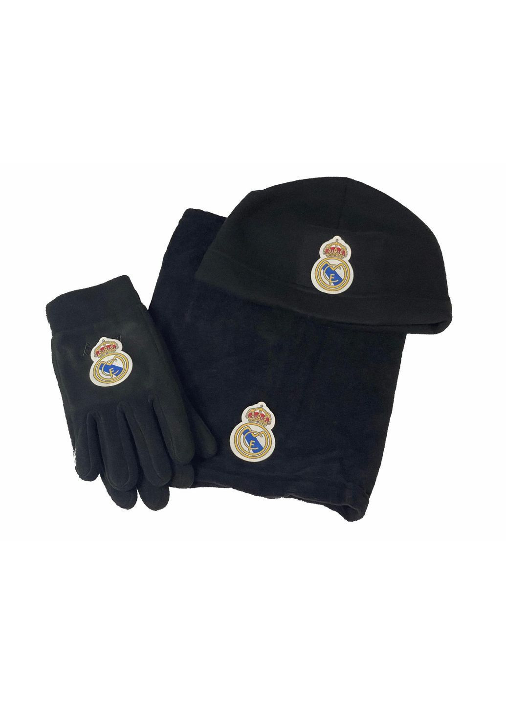 Комплект мужской Real Madrid (шапка, бафф, перчатки L), черный No Brand (363194945)