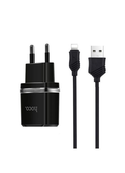 Мережевий зарядний пристрій C12 Smart 2.4A 2USB Black (S23146) + кабель Lightning Hoco (336957111)