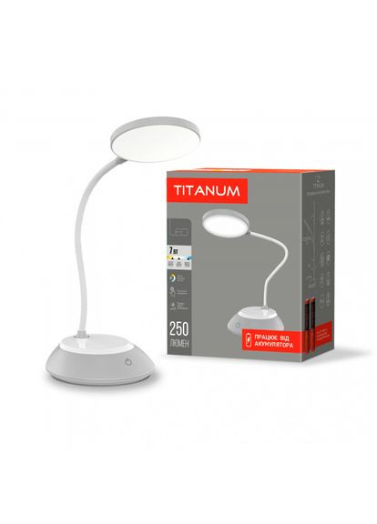 LED лампа настольная с аккумулятором TLTF-022G 7W 3000-6500K USB серая Titanum (370244502)