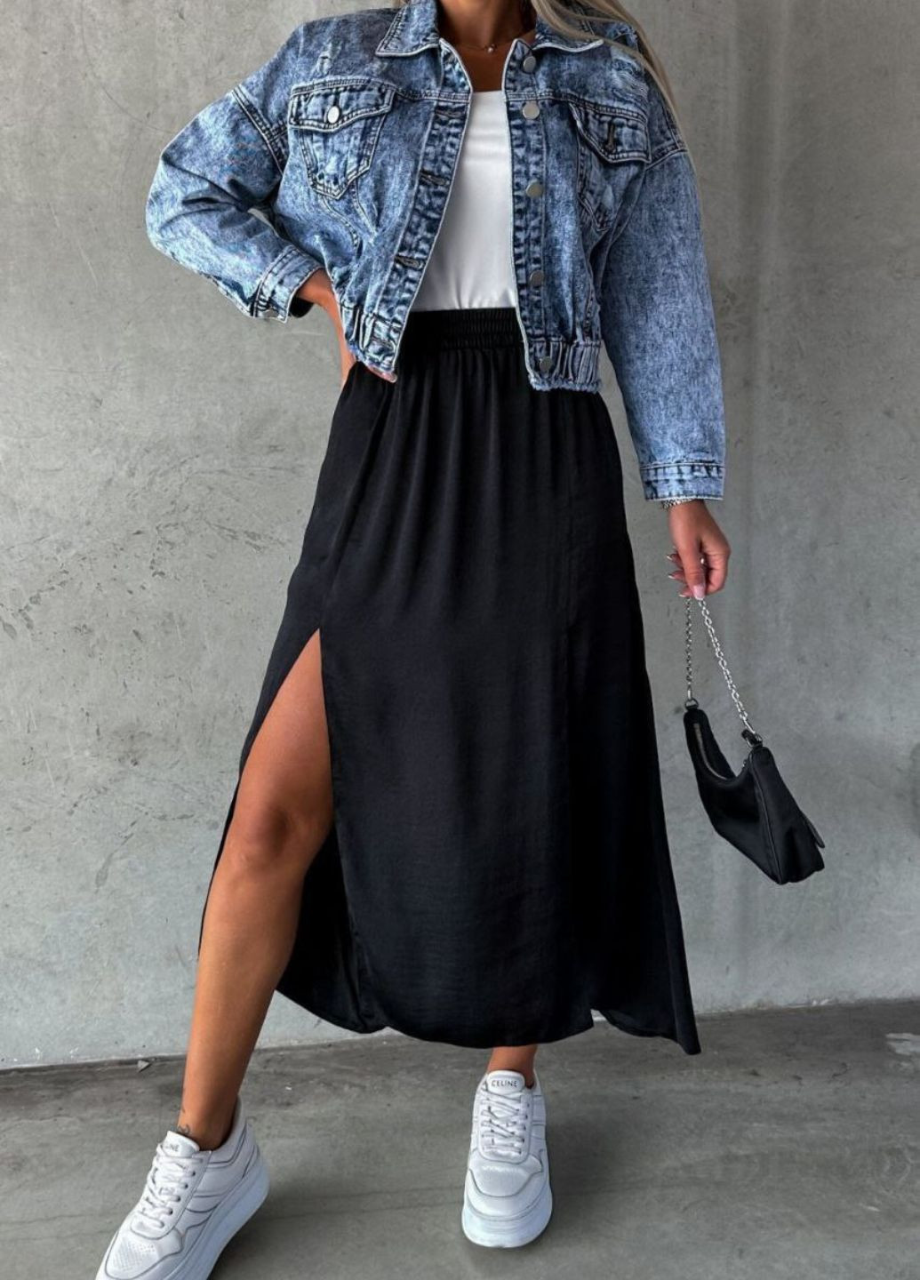 Базова легка повсякденна міді спідниця високої посадки з вирізами Tik-Tak (325428779)