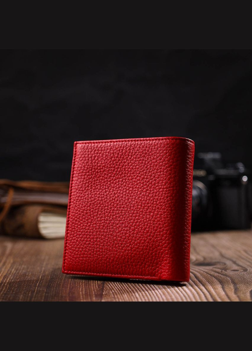 Яскравий жіночий гаманець із місткою монетницею на кнопці з натуральної шкіри червоний 22011 Tony Bellucci (329199006)