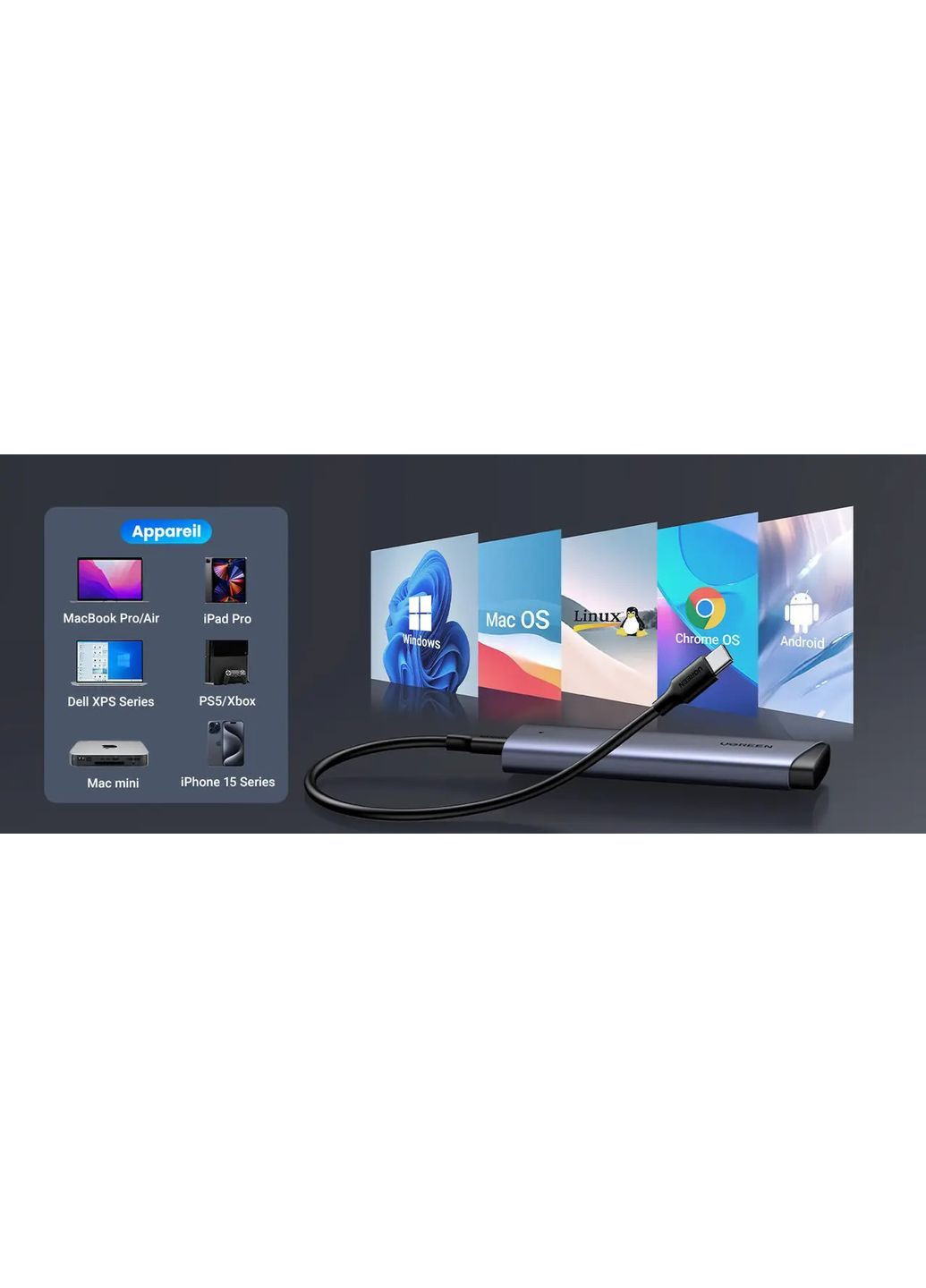 Внешний корпус карман для жесткого диска SSD M.2 NVME CM767 10 Гбит/с USB C 3.2 Gen 2 Ugreen (365301547)