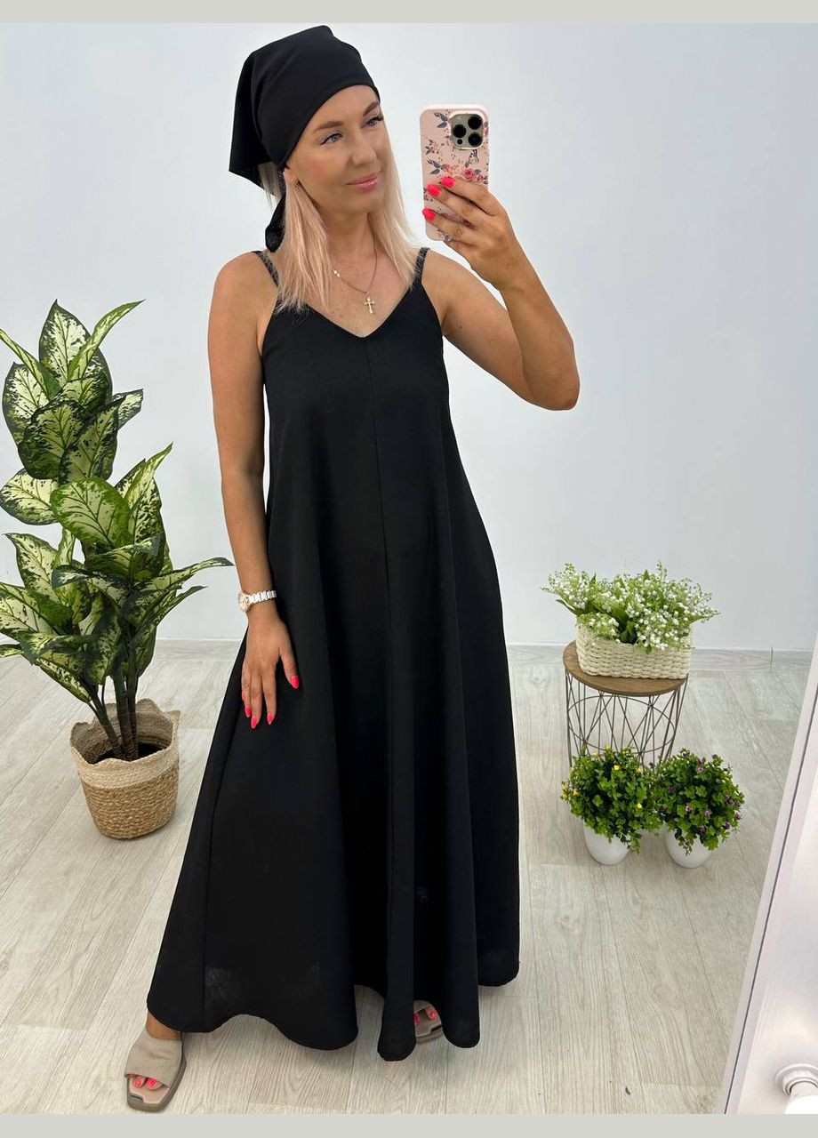 Черное платье с платком Garna однотонное