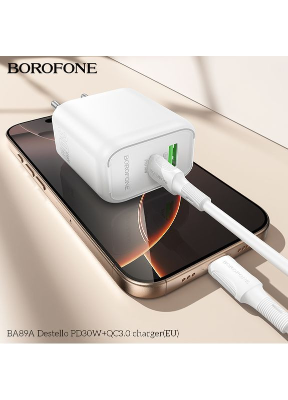 Мережевий зарядний пристрій PD30W+QC3.0 charger (EU) White (6941991119361) Borofone BA89A Destello (361346799)