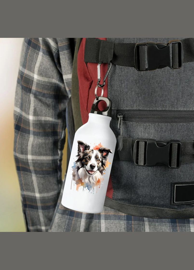 Фляга (бутылка) для воды с карабином Собака (Туристическая, Для кемпинга, Для спорта) #09 500 мл Белый No Brand (323639335)