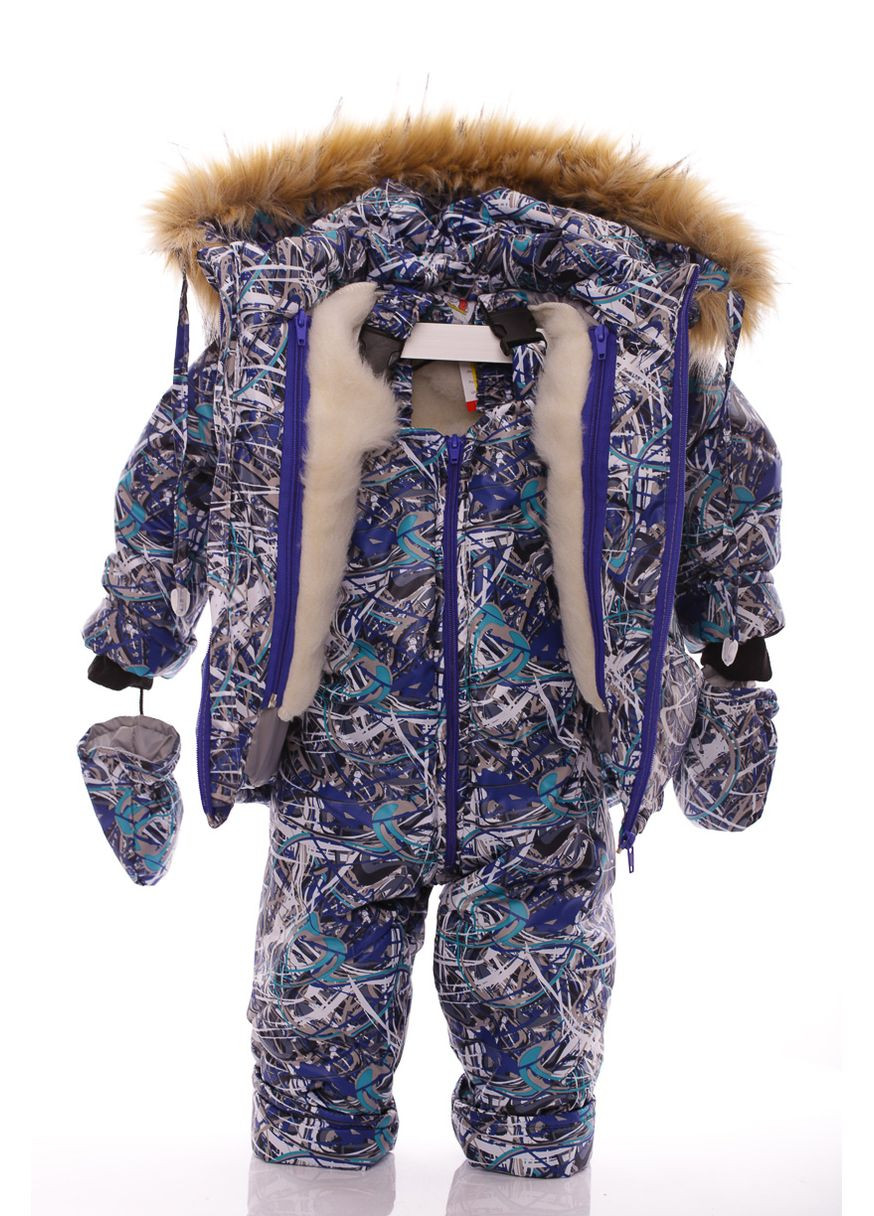 Зеленый зимний комбинезон для мальчика на холлофайбере с принтом абстракции бэбик зелёный 80 см (44963) BABYKROHA