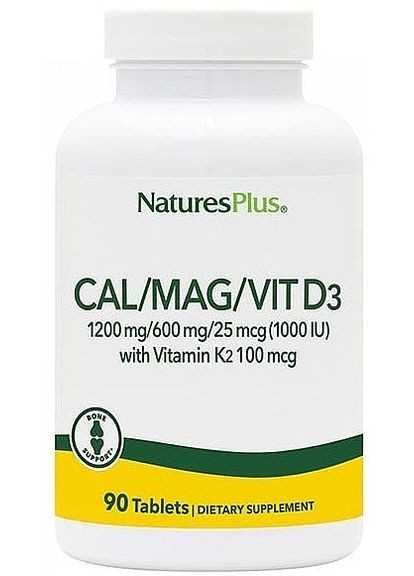Комплекс вітамінів та мінералів - Cal/Mag/Vit D3 With Vitamin K2 90шт (1489243-41425689) Natures Plus (369560275)