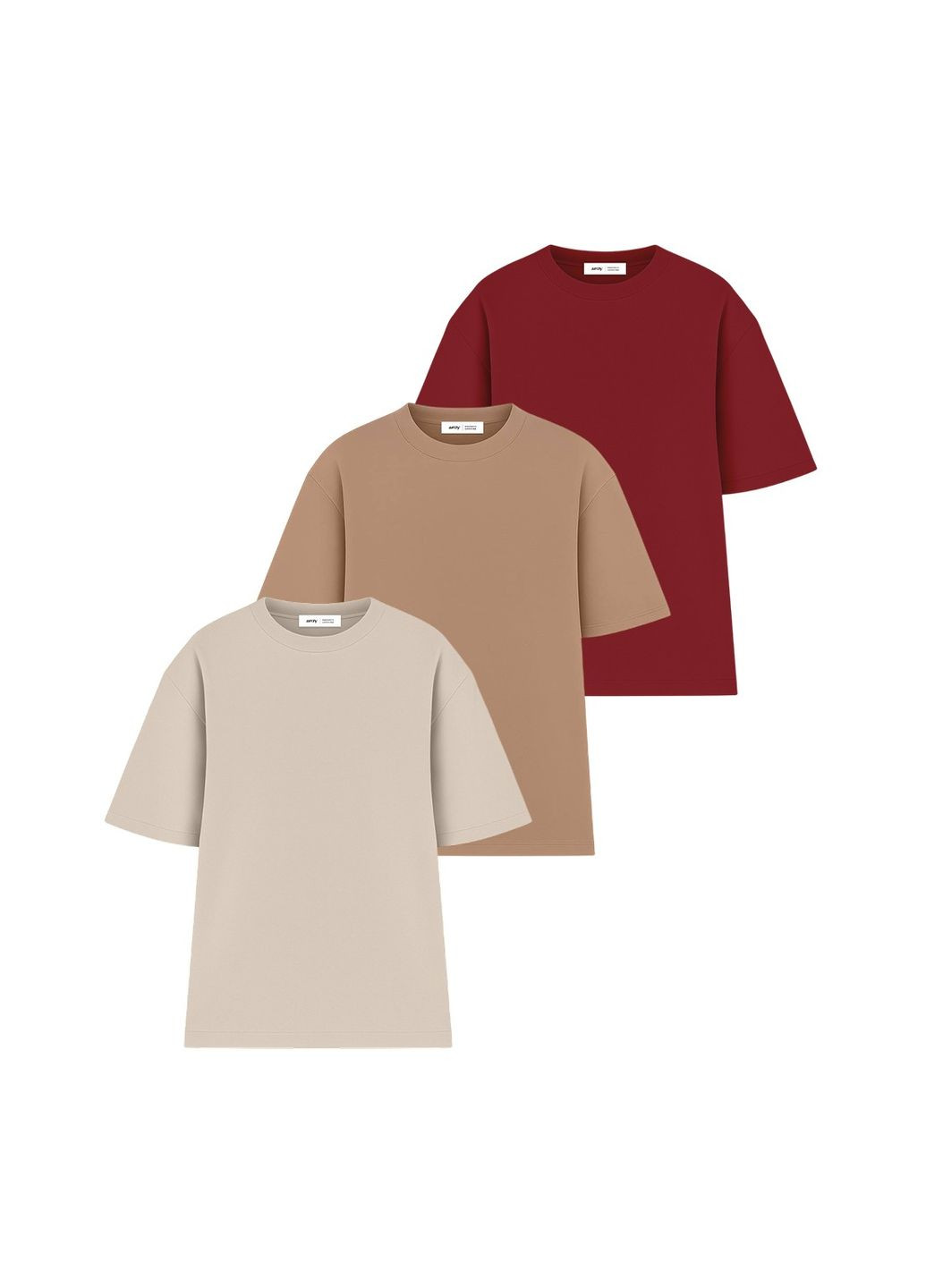 Набір оверсайз футболок жіночих 3шт, Бежевий/Коричневий/Бордовий (U0104W-3PACK3) RAY Oversize - (345556623)